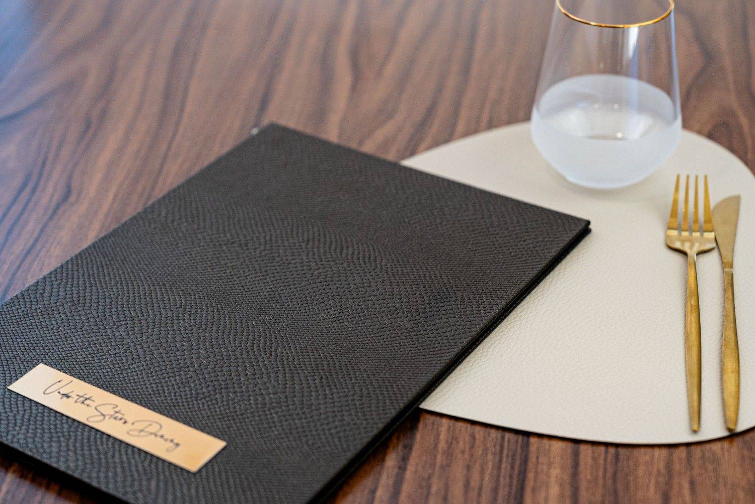 hard cover menu food mykonos bliss