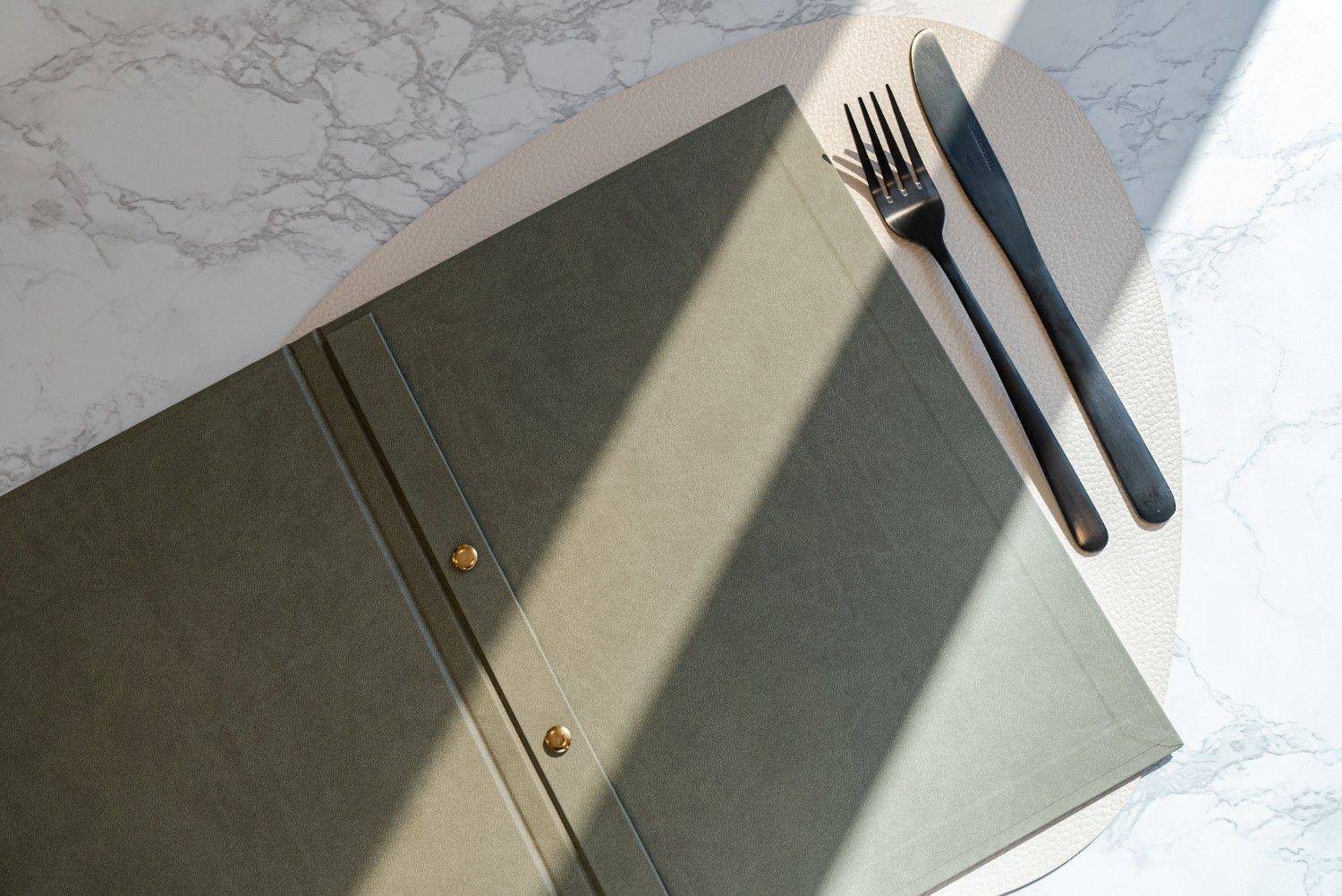 hard cover menu food delmare