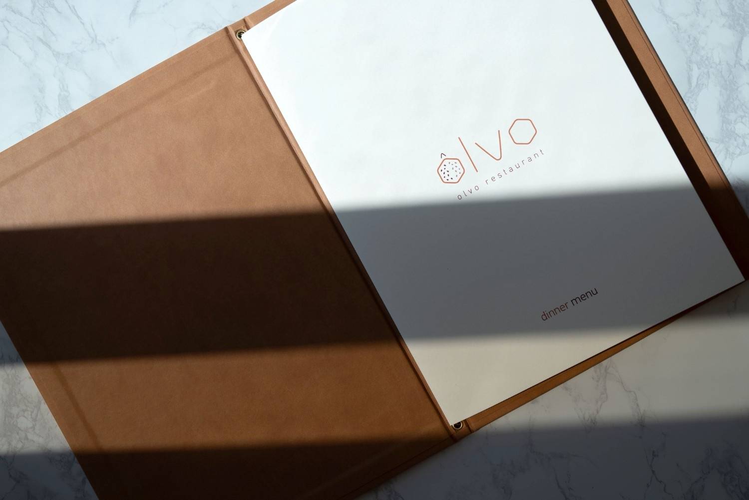 hard cover menu food olvo restaurant