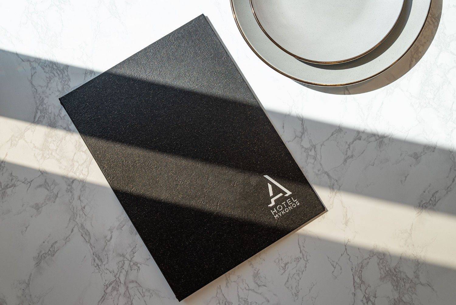 hard cover menu food ahotel mykonos