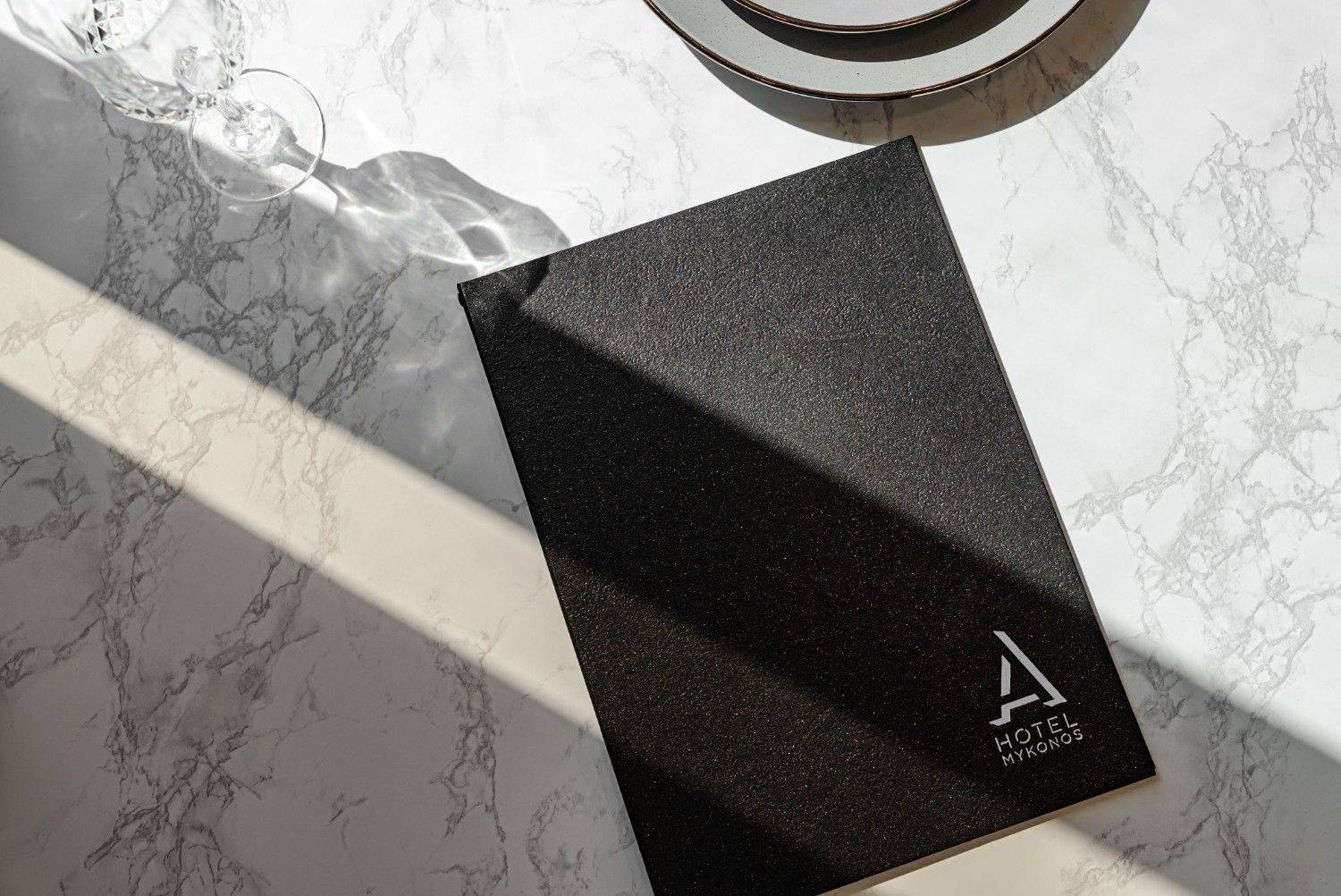 hard cover menu food ahotel mykonos