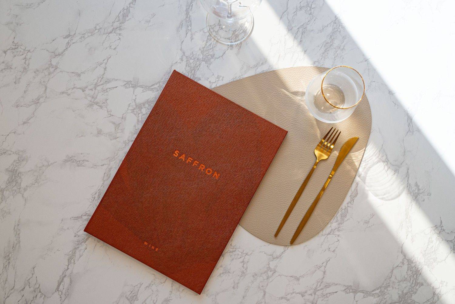 hard cover menu wine saffron marbella